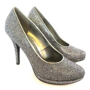 Nib MPS Pewter Glitter Women Sz 7 High Heels Pumps